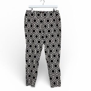 Krazy Larry Black White Geometric Feather Weight Pull On Ankle Pant SZ 8‎
